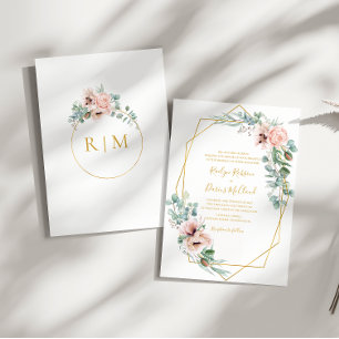 Convite Floral de Blush Elegante Casamento Tradicional