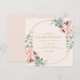 Convite Floral de Blush Elegante | Pastel Square Wedding