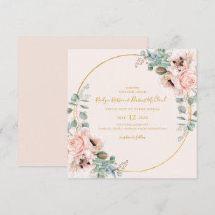 Convite Floral de Blush Elegante Pastel Square Wedding