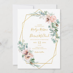 Convite Floral de Blush Elegante Todos Em Um Casamento