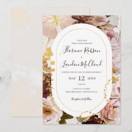 Convite Floral de Blush Moderno | Casamento Casual Marble