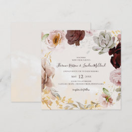 Convite Floral de Blush Moderno | Casamento De Marble Squa