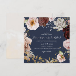 Convite Floral de Blush Moderno | Casamento de Marinho Pra