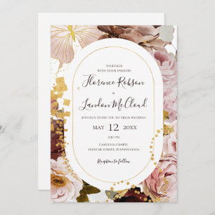 Convite Floral de Blush Moderno Casamento de Quadros Cas