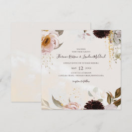 Convite Floral de Blush Moderno | Casamento Quadrado de Aq