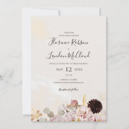Convite Floral de Blush Moderno | Casamento simples de már