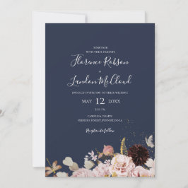Convite Floral de Blush Moderno | Casamento simples de Mar