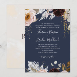 Convite Floral de Blush Moderno | Casamento Tradicional Ma