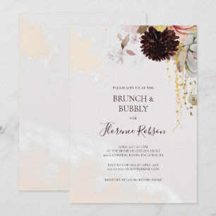 Convite Floral de Blush Moderno   Marble Brunch e Bubble