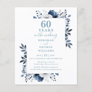 Convite Floral de Bodas de 60 Anos Elegante