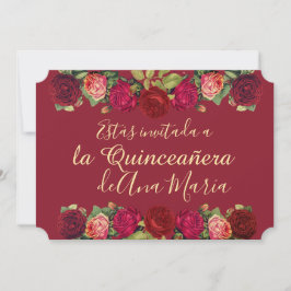 Convite Floral de Borgoña Quinceanera Celebración