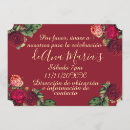 Convite Floral de Borgoña Quinceanera Celebración