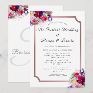 Convite Floral de Borgonha Elegante Simples Modern Weddi