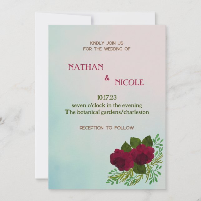 Convite floral de Burgundy Vermelha Simples (Frente)