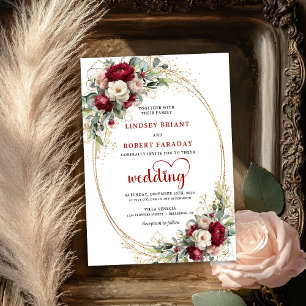 Convite Floral de Casamento Boêmio Borgonha Modern