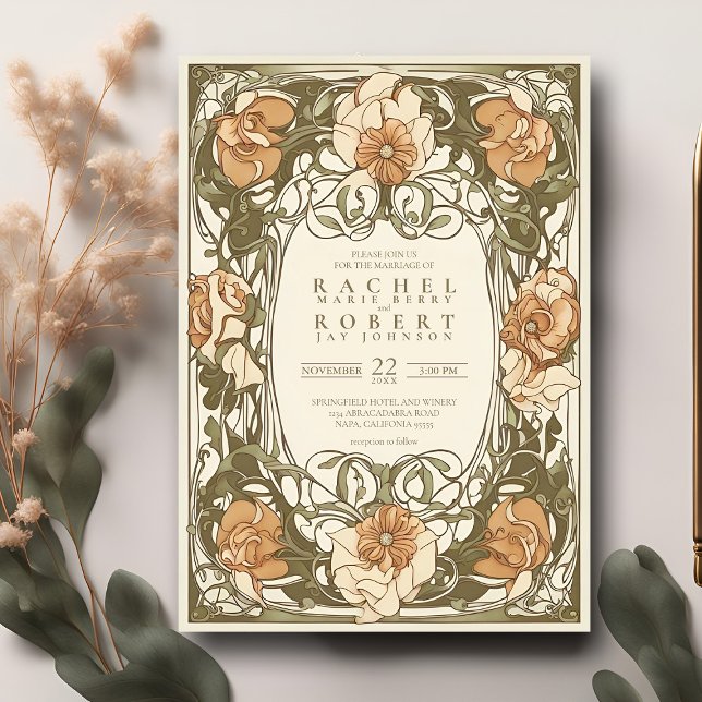 Convite Floral de Casamento Clássico de Nouveau (Criador carregado)