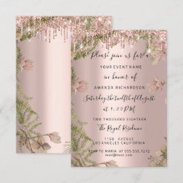 Convite Floral de Casamento de Noivado Dourado de Rosa Mod