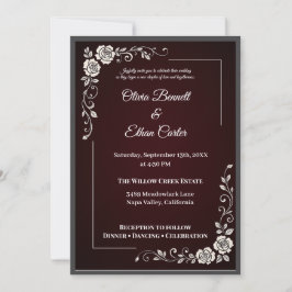 Convite Floral de Casamento Elegante Burgundy