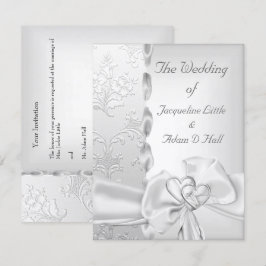 Convite Floral de Casamento Elegante com Laço Branco Prate