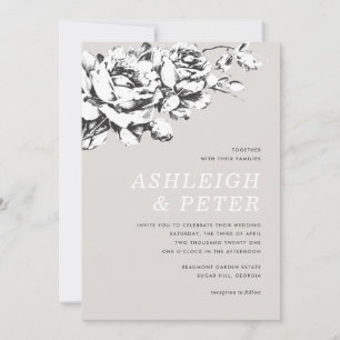 Convite Floral de Casamento La Vie en Rosa - Cinza