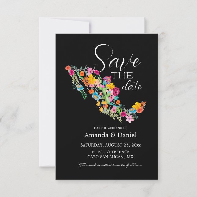Convite Floral de Casamento Salve o Dia México  (Frente)