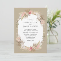 Convite Floral de Casamento Taupe Boho