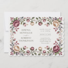 Convite Floral de Casamento Vitoriano Rosa Horizon