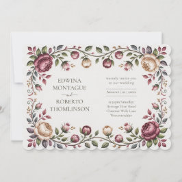 Convite Floral de Casamento Vitoriano Rosa Horizon