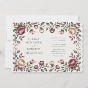 Convite Floral de Casamento Vitoriano Rosa Horizon