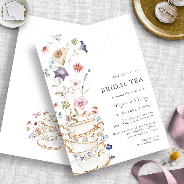 Convite Floral De Chá De Brida Elegante (Elegant Bridal Tea Wildflower Floral Invitation by Painted Paperie
)