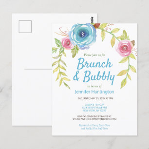 Convite Floral de Chá de Noiva Brunch & Bubbly