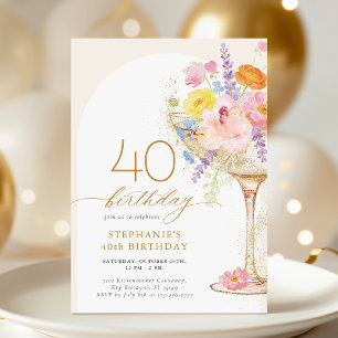 Convite Floral de Champanhe para 40º Aniversário