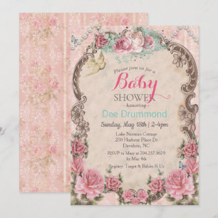 Convite Floral de Chás de Bebê Vintage Shabby Chic