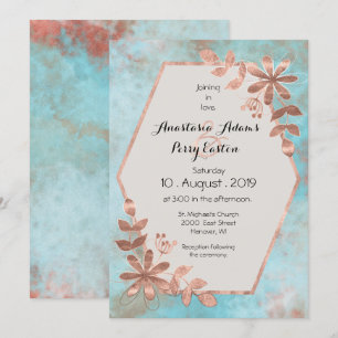 Convite Floral de Cobre em Aquarela Azul Casamento