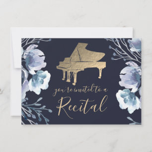 convite floral de cor azul de piano