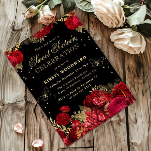 Convite Floral de Doze Anos com Rosas Vermelhas e 