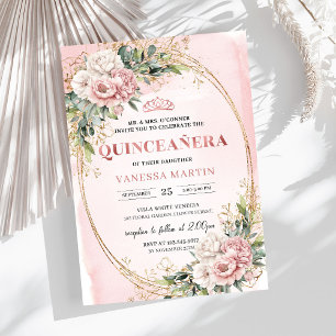 Convite Floral de Eucalipto Quince Elegante em Dou