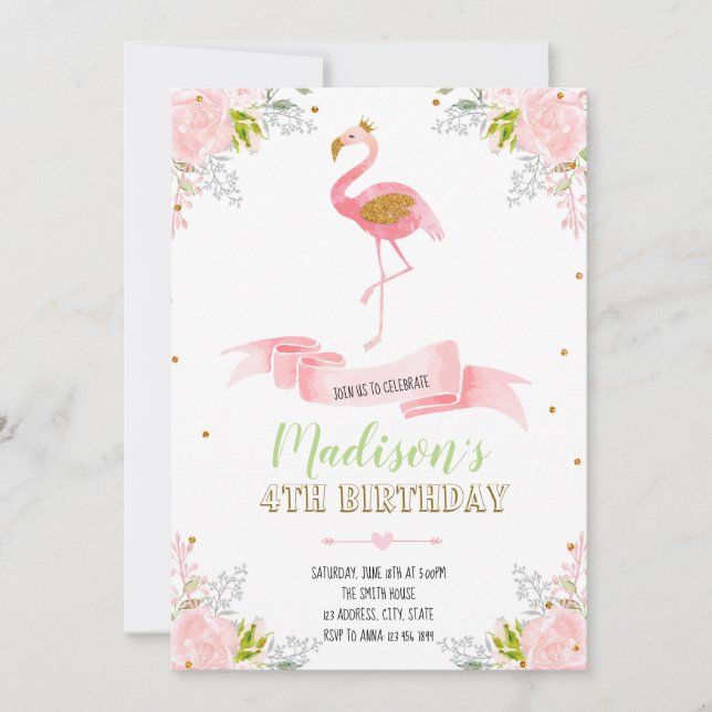 convite floral de flamingo (Frente)