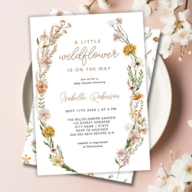 Convite Floral de flor selvagem Gênero Chá de fraldas neut (Floral Wildflower Gender Neutral Baby Shower Invitation)