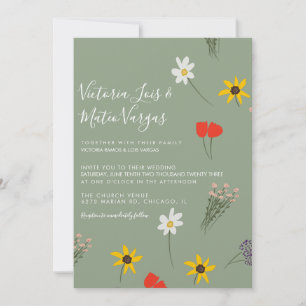 Convite Floral de Flor Silvestre Verde Oliva para Casament