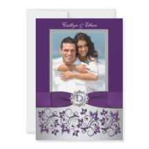 Convite Floral de Foto Roxo e Prata