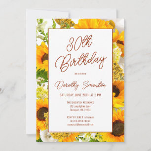Convite Floral de Girassol aniversário de 30 anos Moderno