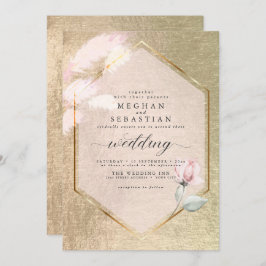 Convite Floral de Grama de Pampas Douradas Blush Rosa