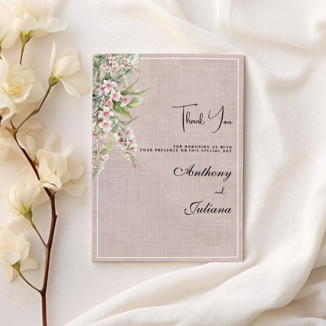 Convite Floral de horta rosa-pincelado, cruz-rosa, obrigad (Botanical rustic blush pink mint floral Thank You)