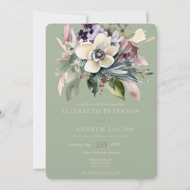 Convite Floral de Inverno | Casamento de Fim de Ano (Frente)