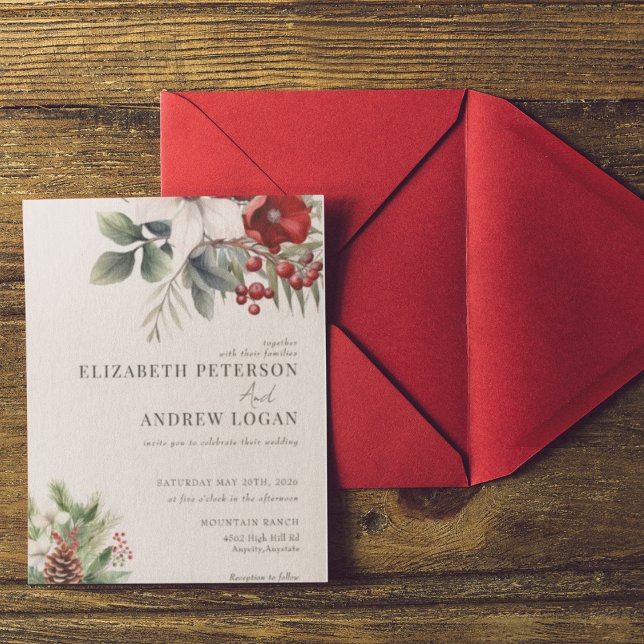 Convite Floral de Inverno de Natal | Casamento de Natal (Criador carregado)