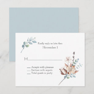 Convite Floral de inverno e Folhagem Casamento de Aquarela