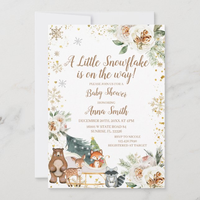 Convite Floral de inverno Está a caminho um pequeno floco  (Frente)