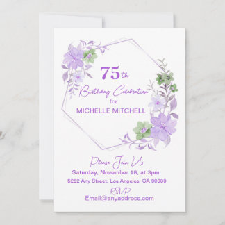 Convite Floral de Lavanda de aniversário 75º e personaliza