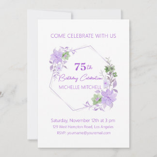 Convite Floral de Lavanda de aniversário 75º e personaliza